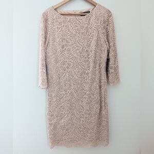 Jessica Howard Blush Lace Sequin Dress Womens Size 14 NWT 3/4 Sleeve